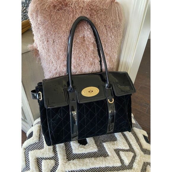 Mulberry for Target Black Quilted Velvet/Patent Weekend Travel Tote/Sachel - Picture 1 of 6